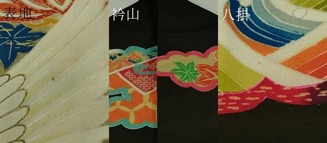 平和屋本店●極上　アンティーク　大正ロマン　振袖　駒刺繍　飛鶴文　黒地　金彩　逸品　DZAB3024kh6