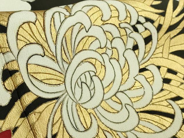 平和屋本店●極上　アンティーク　大正ロマン　訪問着　中国三大刺繍　相良刺繍　乱菊　黒地　金彩　逸品　DZAB3025kh6
