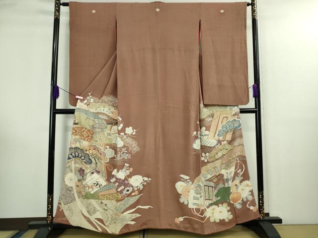 平和屋着物●極上　アンティーク　大正ロマン　振袖　駒刺繍　几帳花文　逸品　DZAB3026kh6