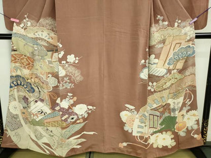 平和屋着物●極上　アンティーク　大正ロマン　振袖　駒刺繍　几帳花文　逸品　DZAB3026kh6