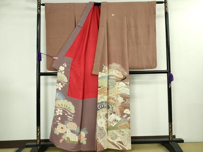 平和屋着物●極上　アンティーク　大正ロマン　振袖　駒刺繍　几帳花文　逸品　DZAB3026kh6
