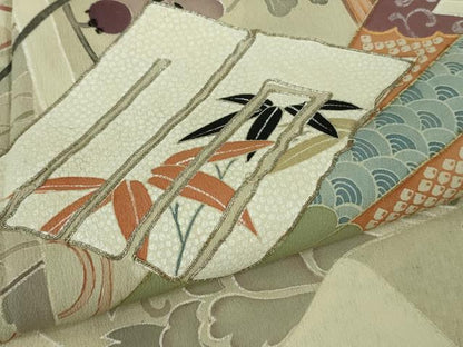 平和屋着物●極上　アンティーク　大正ロマン　振袖　駒刺繍　几帳花文　逸品　DZAB3026kh6
