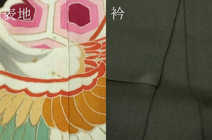 平和屋本店●極上　アンティーク　大正ロマン　振袖　駒刺繍　宝船　立波飛鶴文　黒地　金彩　逸品　DZAB3027kh6