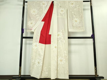 平和屋本店●極上　アンティーク　大正ロマン　訪問着　駒刺繍　花唐草文　金糸　逸品　DZAB3029kh6
