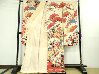 平和屋本店●極上　アンティーク　大正ロマン　振袖　駒刺繍　立波花松文　金彩　逸品　DZAB3031kh6