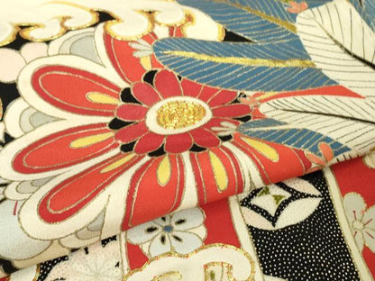平和屋本店●極上　アンティーク　大正ロマン　振袖　駒刺繍　立波花松文　金彩　逸品　DZAB3031kh6