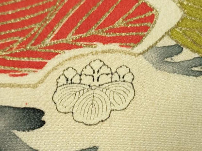 平和屋本店●極上　アンティーク　大正ロマン　振袖　駒刺繍　立波花松文　金彩　逸品　DZAB3031kh6