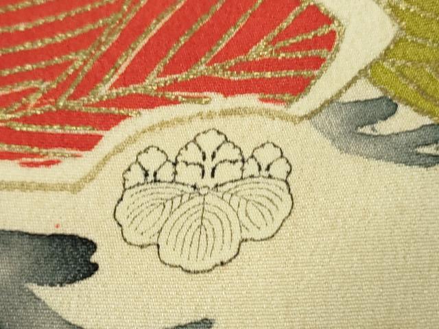 平和屋本店●極上　アンティーク　大正ロマン　振袖　駒刺繍　立波花松文　金彩　逸品　DZAB3031kh6