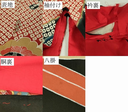 平和屋本店●極上　アンティーク　大正ロマン　お引きずり・お引き摺り　引き振袖　駒刺繍　鳳凰吉祥花文　黒地　金彩　逸品　DZAB3032kh6