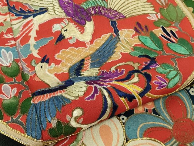 平和屋本店●極上　アンティーク　大正ロマン　お引きずり・お引き摺り　引き振袖　駒刺繍　鳳凰吉祥花文　黒地　金彩　逸品　DZAB3032kh6