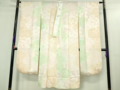 平和屋本店●極上 振袖・長襦袢(無双仕立て・半衿刺繍)セット　駒刺繍　鬘帯花文　黒紅色地　金彩　京都きもの友禅扱い　逸品　DZAB3034kh6