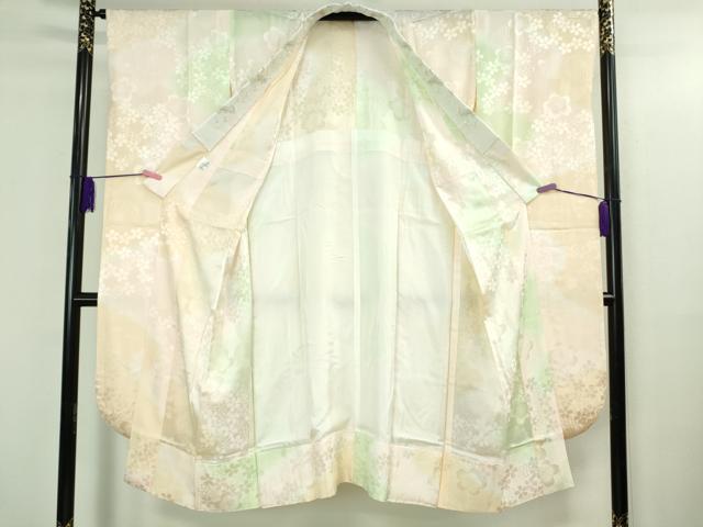 平和屋本店●極上 振袖・長襦袢(無双仕立て・半衿刺繍)セット　駒刺繍　鬘帯花文　黒紅色地　金彩　京都きもの友禅扱い　逸品　DZAB3034kh6