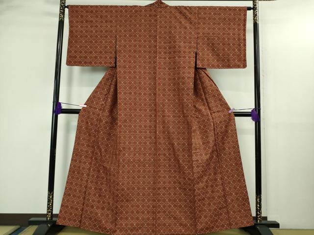 平和屋本店●極上　本場琉球　読谷山花織　紬地　唐茶色　逸品　未使用　DZAB3046kh6