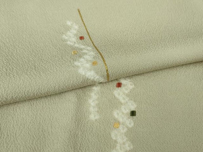 平和屋着物■極上　道行コート　ロング丈　刺繍　絞り　砂色地　金彩　鬼しぼ縮緬　羽裏・鮫小紋柄　逸品　DZAB3049kh6