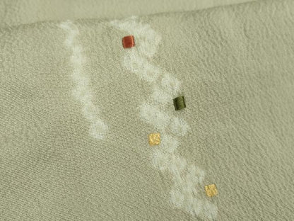 平和屋着物■極上　道行コート　ロング丈　刺繍　絞り　砂色地　金彩　鬼しぼ縮緬　羽裏・鮫小紋柄　逸品　DZAB3049kh6
