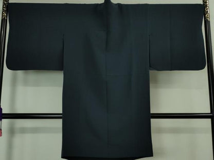平和屋着物＃極上　コート作家　三本賢　和装コート　ロング丈　濃紺地　逸品　DZAB3051kh6
