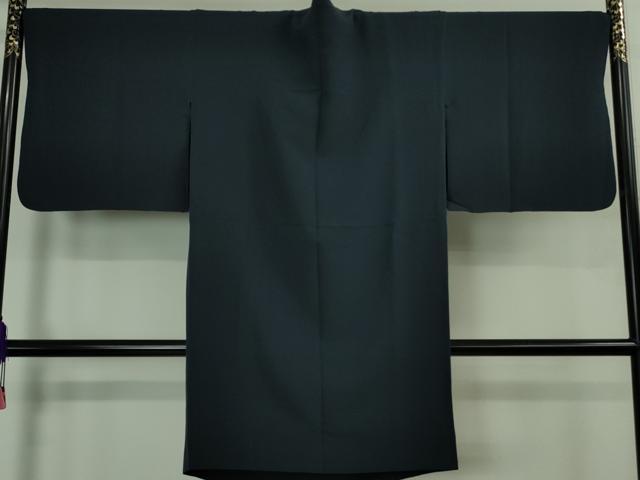 平和屋着物＃極上　コート作家　三本賢　和装コート　ロング丈　濃紺地　逸品　DZAB3051kh6