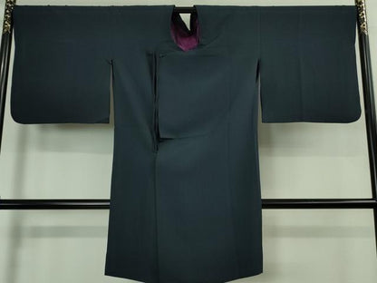 平和屋着物＃極上　コート作家　三本賢　和装コート　ロング丈　濃紺地　逸品　DZAB3051kh6