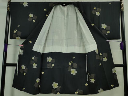 平和屋着物■極上　道行コート　ロング丈　舞桜　濃紺地　金彩　反端付き　逸品　DZAB3053kh6
