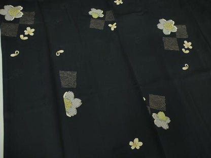平和屋着物■極上　道行コート　ロング丈　舞桜　濃紺地　金彩　反端付き　逸品　DZAB3053kh6