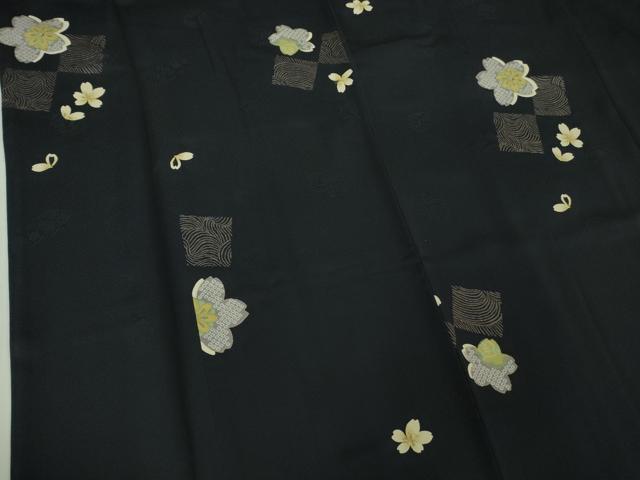 平和屋着物■極上　道行コート　ロング丈　舞桜　濃紺地　金彩　反端付き　逸品　DZAB3053kh6