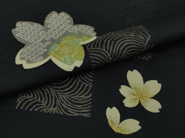平和屋着物■極上　道行コート　ロング丈　舞桜　濃紺地　金彩　反端付き　逸品　DZAB3053kh6