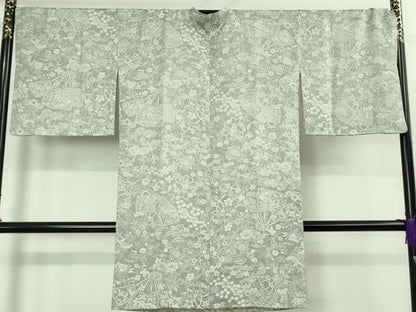 平和屋着物■極上　天目織　道行コート　ロング丈　扇面花文　逸品　DZAB3056kh6