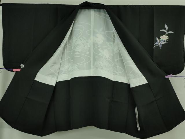 平和屋着物＃極上　道中着　ロング丈　友禅　枝花文　黒地　逸品　未使用　DZAB3060kh6