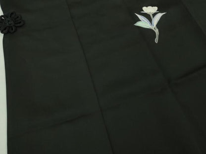 平和屋着物＃極上　道中着　ロング丈　友禅　枝花文　黒地　逸品　未使用　DZAB3060kh6