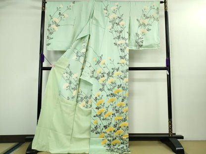 平和屋本店●極上　京友禅作家　山田雅子　訪問着　菊　白緑色地　仮絵羽　逸品　DZAB3066kh6