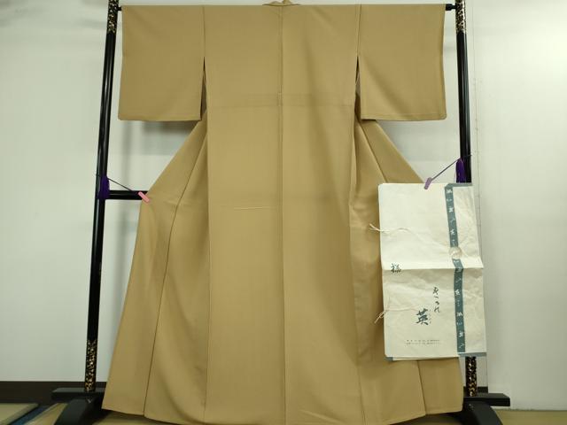 平和屋着物▽極上 洗える最高級着物 ＜英＞はなぶさ謹製 色無地 単衣 枯色 たとう紙付き 逸品 DZAB3069kh6