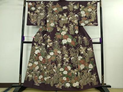 平和屋本店●極上　中国三大刺繍　スワトウ刺繍　汕頭刺繍　訪問着　鴛鴦花文　紫紺色地　金糸　逸品　DZAB3071kh6