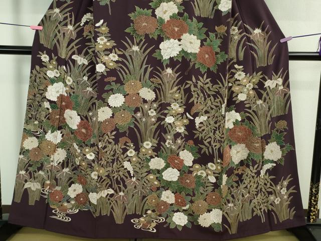 平和屋本店●極上　中国三大刺繍　スワトウ刺繍　汕頭刺繍　訪問着　鴛鴦花文　紫紺色地　金糸　逸品　DZAB3071kh6