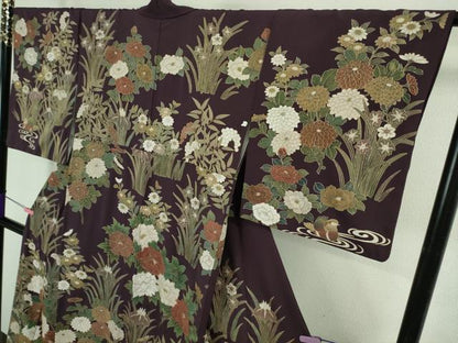 平和屋本店●極上　中国三大刺繍　スワトウ刺繍　汕頭刺繍　訪問着　鴛鴦花文　紫紺色地　金糸　逸品　DZAB3071kh6