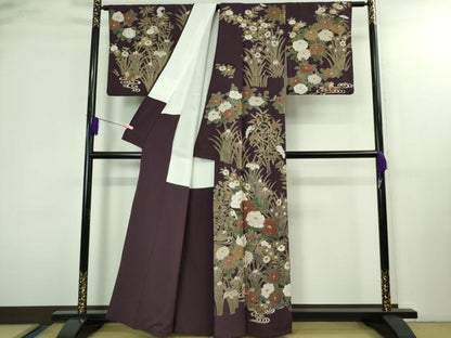 平和屋本店●極上　中国三大刺繍　スワトウ刺繍　汕頭刺繍　訪問着　鴛鴦花文　紫紺色地　金糸　逸品　DZAB3071kh6