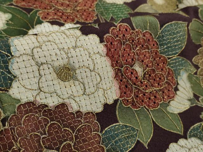 平和屋本店●極上　中国三大刺繍　スワトウ刺繍　汕頭刺繍　訪問着　鴛鴦花文　紫紺色地　金糸　逸品　DZAB3071kh6
