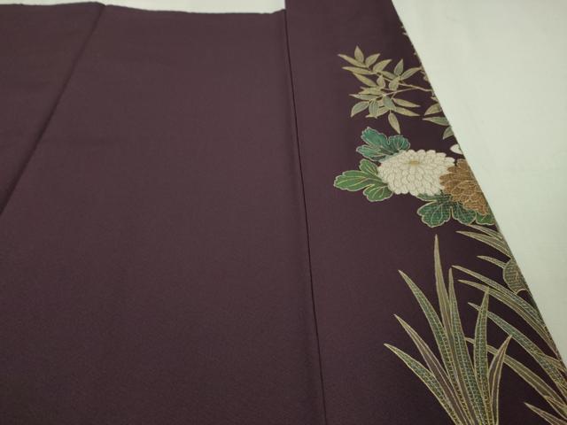 平和屋本店●極上　中国三大刺繍　スワトウ刺繍　汕頭刺繍　訪問着　鴛鴦花文　紫紺色地　金糸　逸品　DZAB3071kh6