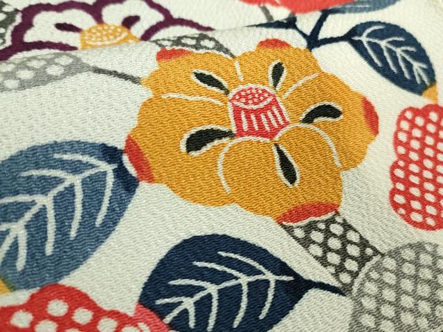 平和屋本店●極上　和染紅型　栗山紅型　栗山吉三郎　振袖　椿　鬼しぼ縮緬　逸品　DZAB3072kh6