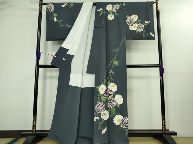 平和屋本店●超希少　東京友禅　久呂田明功　訪問着　菊　褐色地　金彩　鬼しぼ縮緬　逸品　未使用　DZAB3073kh6
