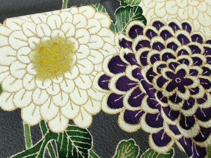 平和屋本店●超希少　東京友禅　久呂田明功　訪問着　菊　褐色地　金彩　鬼しぼ縮緬　逸品　未使用　DZAB3073kh6