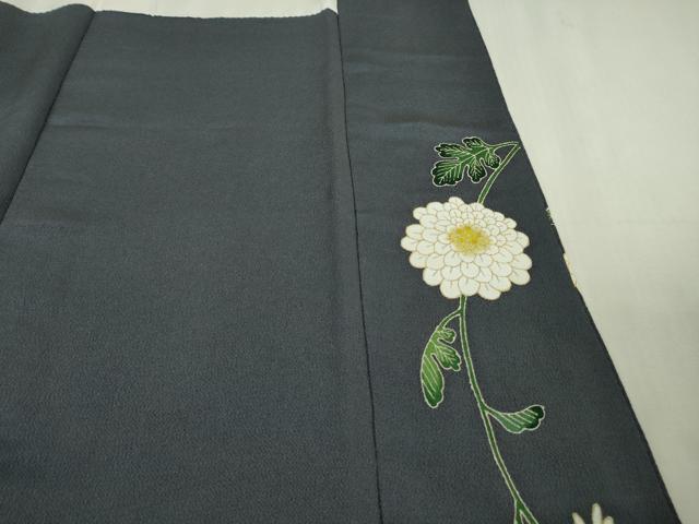 平和屋本店●超希少　東京友禅　久呂田明功　訪問着　菊　褐色地　金彩　鬼しぼ縮緬　逸品　未使用　DZAB3073kh6