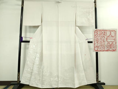 平和屋本店●極上　山口美術織物 皇室 伊勢神宮御用 西陣織　訪問着　総刺繍　錦繍　枝花文　桜色地　金銀糸　反端付き　逸品　DZAB3076kh6