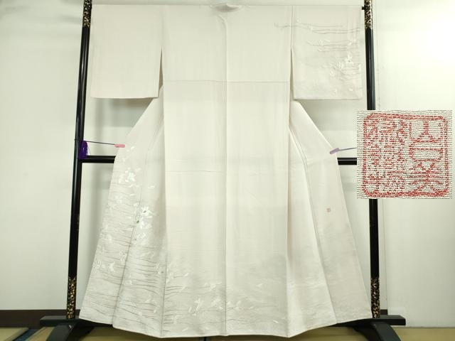 平和屋本店●極上　山口美術織物 皇室 伊勢神宮御用 西陣織　訪問着　総刺繍　錦繍　枝花文　桜色地　金銀糸　反端付き　逸品　DZAB3076kh6