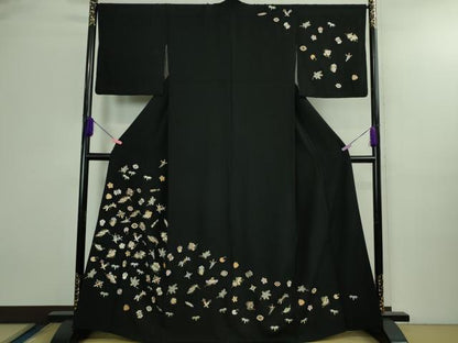 平和屋本店●極上　訪問着　総刺繍　宝尽くし　黒地　金糸　逸品　DZAB3077kh6
