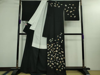 平和屋本店●極上　訪問着　総刺繍　宝尽くし　黒地　金糸　逸品　DZAB3077kh6