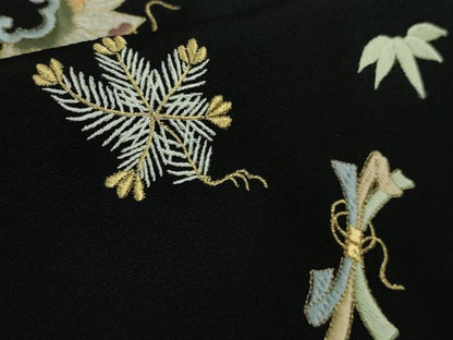 平和屋本店●極上　訪問着　総刺繍　宝尽くし　黒地　金糸　逸品　DZAB3077kh6