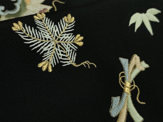 平和屋本店●極上　訪問着　総刺繍　宝尽くし　黒地　金糸　逸品　DZAB3077kh6