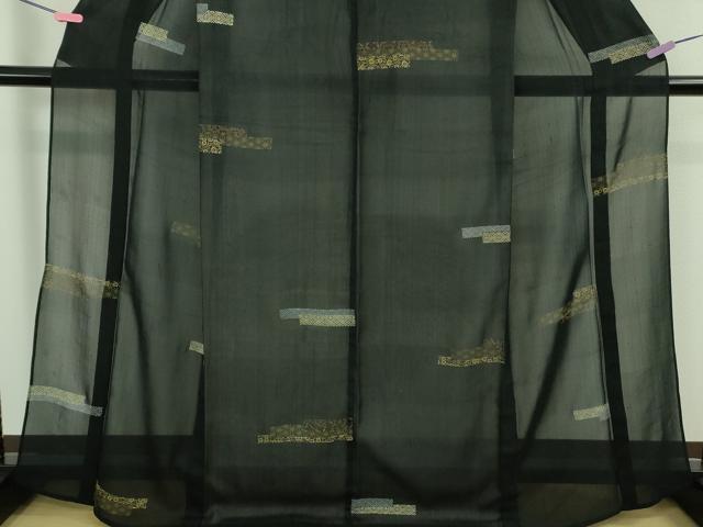 平和屋本店＊極上　夏物　明石ちぢみ　印伝紬　名物裂　黒地　証紙付き　逸品　DZAB3079kh6