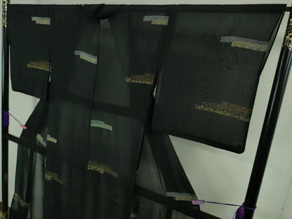 平和屋本店＊極上　夏物　明石ちぢみ　印伝紬　名物裂　黒地　証紙付き　逸品　DZAB3079kh6