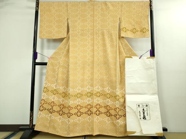 平和屋本店●極上　銀座　志ま亀　訪問着　紬地　菱文　雄黄色地　たとう紙付き　逸品　DZAB3082kh6